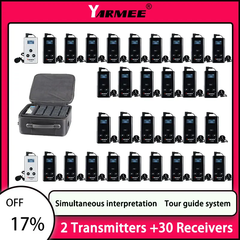 

YARMEE Audio Wireless Whisper Tour Guide System Simultaneous interpretation Voice Transmission 2 Transmitters +30 Receivers