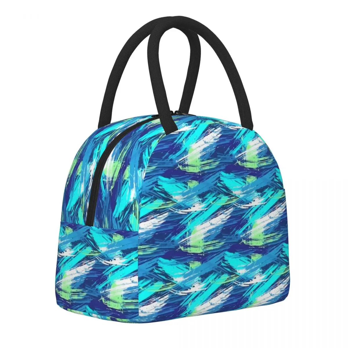 

Blue Brush Print Lunch Bag Abstract Art Lunch Box Fun Outdoor Picnic Cooler Bag Portable Insulated Oxford Thermal Tote Handbags