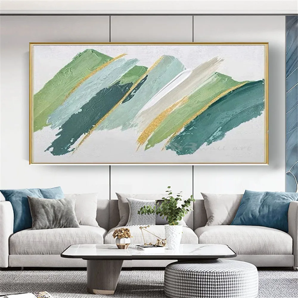 

Nordic Light Green Canvas Abstract Oil Painting Modern Fashion Handmade Room Home Decoration Art Wall Frameless Poster Office Po