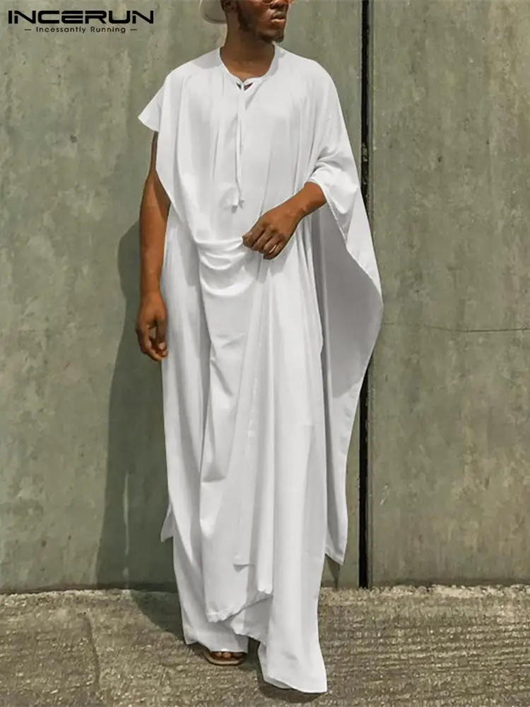

Fashion Casul Style New Men Suit 2 Pieces Irregular Sleeve Solid All-match Robe Loose Pants Muslim Style Sets S-5XL INCERUN 2022