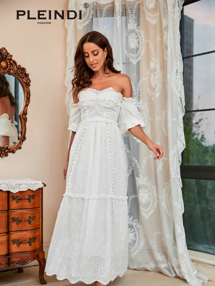 PLEINDI Elegant Evening Dresses Sweetheart Lace Off the Shoulder Backless Floor Length 2022 New of Simple Women Prom Dress