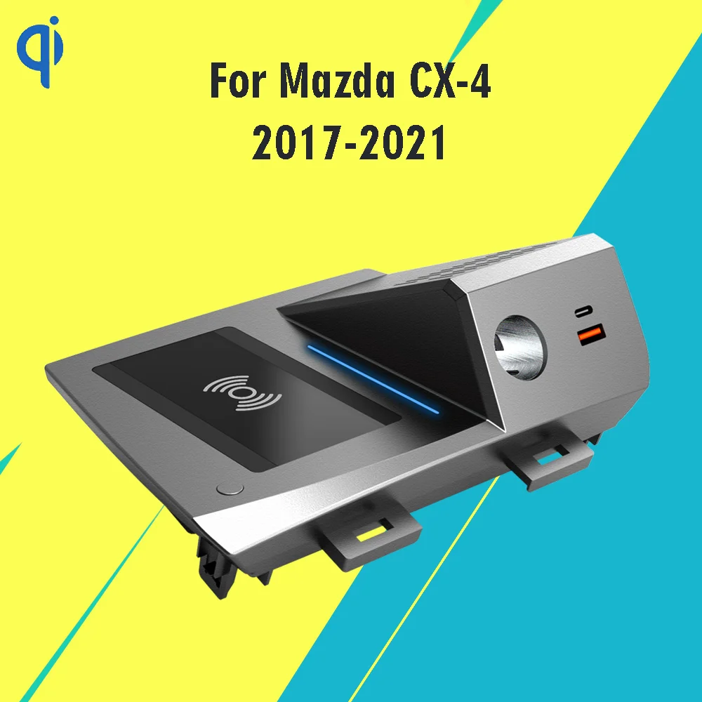 

QI Car Wireless Charger For Mazda Angkesaila CX-4 2017-2021 Auto Parts 12V Central Control Cigarette Lighter Install