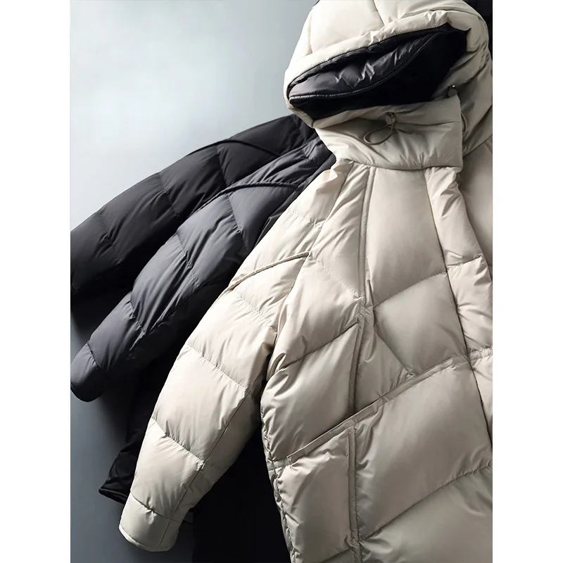Women 90% Down Jacket White Duck Hoodies Medium-length Soft Warm Winter Light As Clouds Cocoon Type Double-sided Heterochromatic enlarge