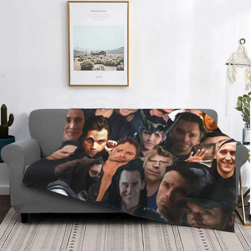 

Sebastian Stan Tom Hiddleston Blankets Flannel Textile Decor Portable Lightweight Throw Blankets for Home Travel Bedspreads