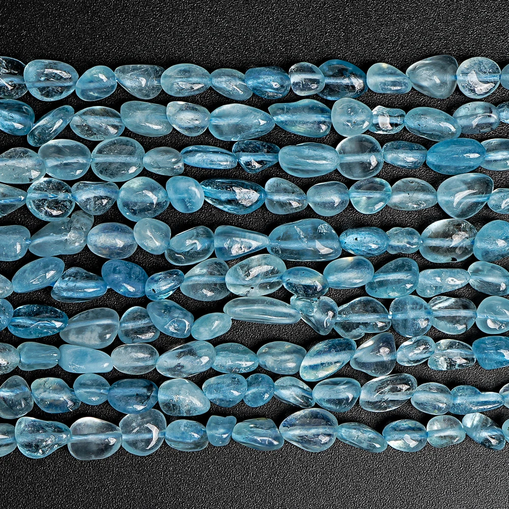 5-7 мм натуральные аквамариновые самородки гладкие бусины длинная нить для