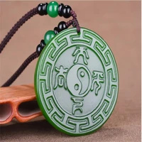 hot selling natural hand carved spinach green tai chi bagua round plate necklace pendant fashion jewelry men women luck gifts