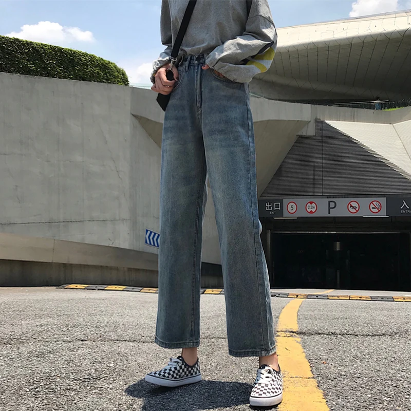 

N6078 New loose-fitting cropped trousers straight-leg pants wide-leg jeans