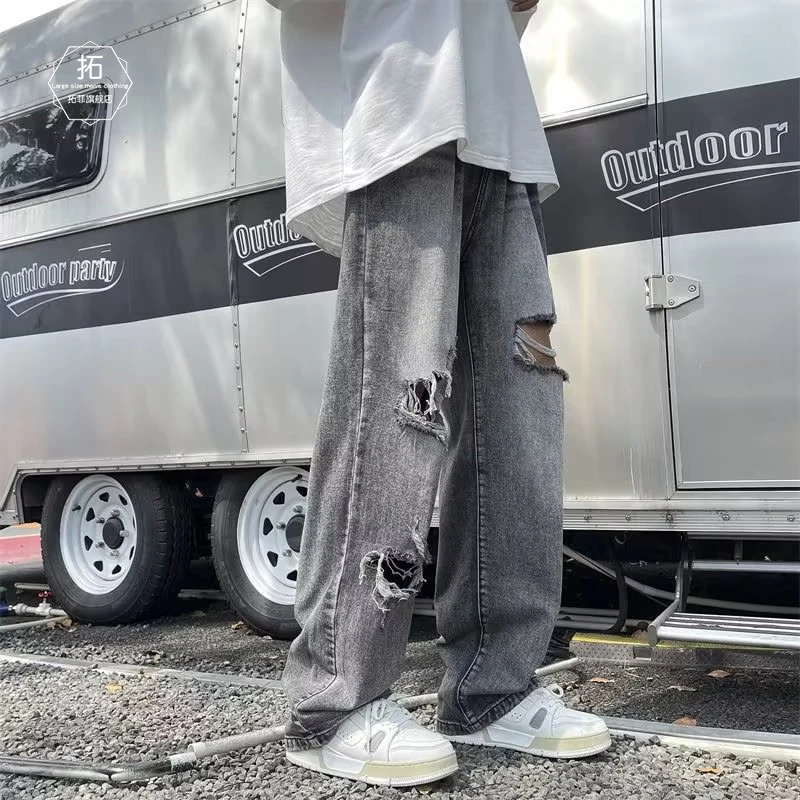 

Джинсы мужские зауженные, дизайнерские брюки из денима в стиле хип-хоп, рваные штаны с дырками, стандартная уличная одежда в Корейском стиле, Z40, на лето