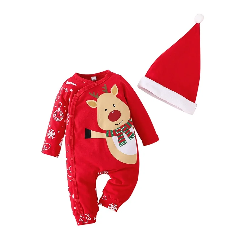 

Рождественский Комбинезон для маленьких девочек и мальчиков от 0 до 18 месяцев, комбинезоны с длинными рукавами и капюшоном для младенцев с п...