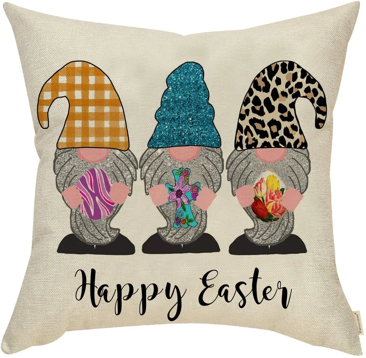 

Easter Farmhouse Home Décor Leopard Gnome with Floral Egg Cross Sign Decorative Throw Pillow Cover Happy Easter Holiday Decor