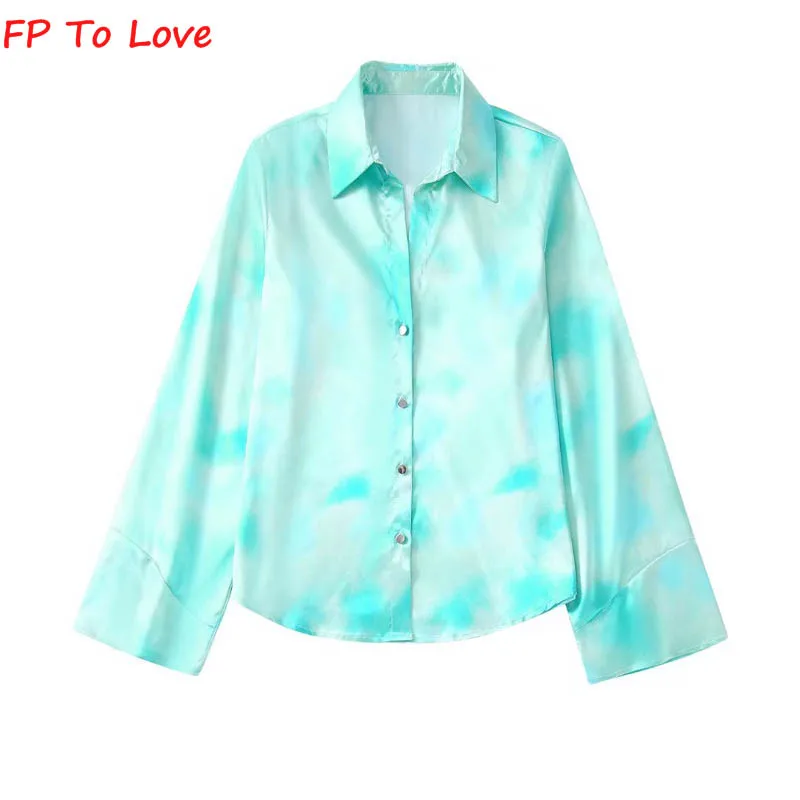 

French Vintage 2022 Summer Lapel Long Sleeve Shirt Floral Print Chic Single Breasted Tie Dye Top Fp To Love