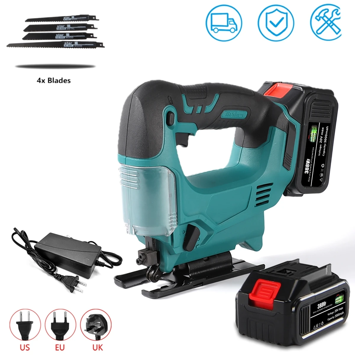 Woodworking Electric Power Tool Jigsaws 65mm 2900RPM Cordless JigSaw with Quick Blade Change Compatible Makita 18V Battery
