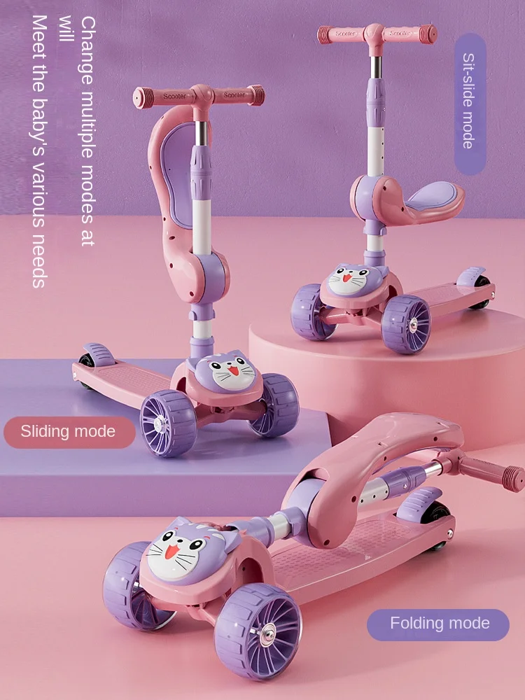 Cycling City Children Scooter 3 In 1 Children's Scooter Silent Wheel Scooter With Music Light 3 Wheel Scooter Children's Toy Car