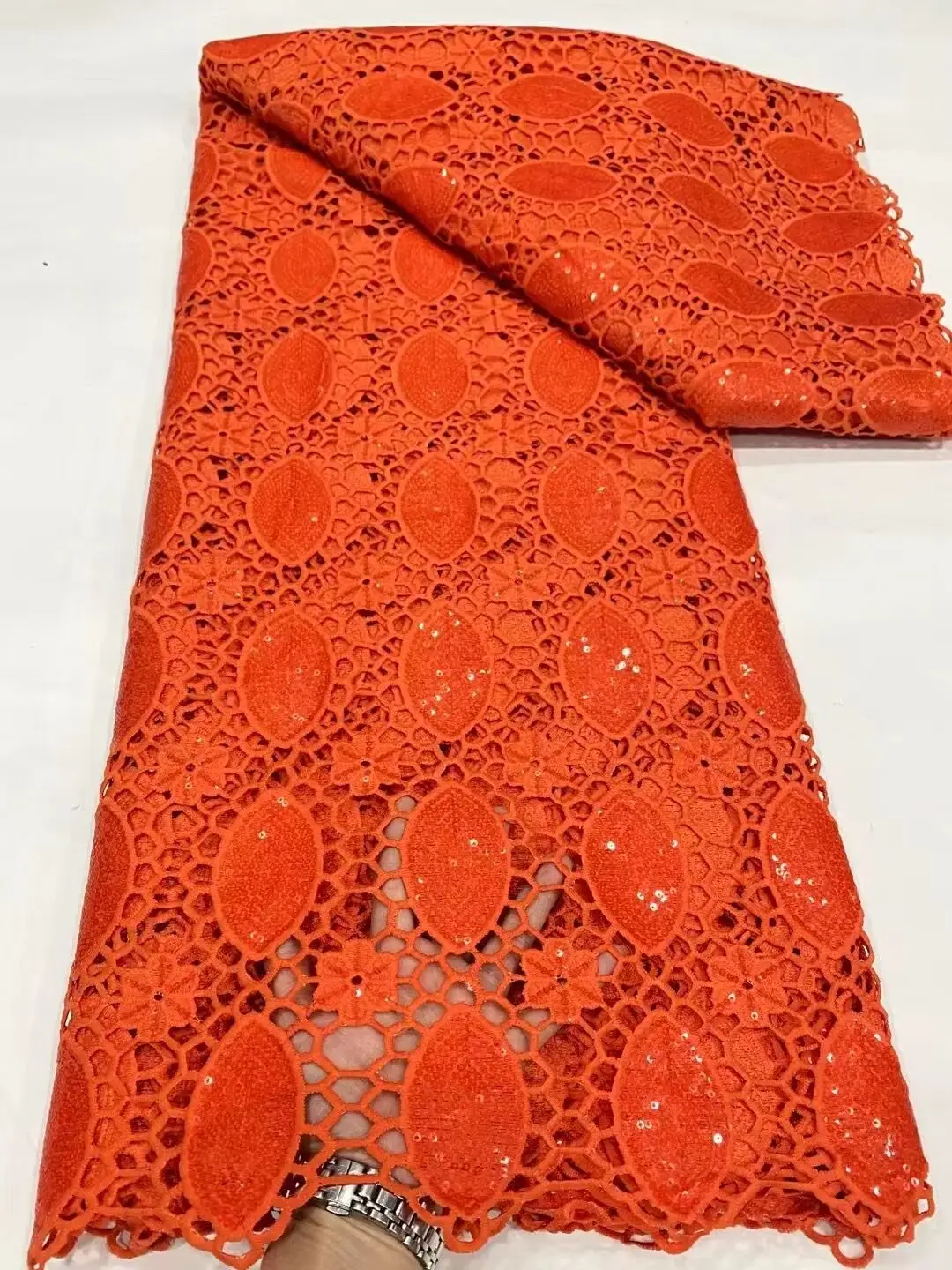 

Nigerian Lace Fabric 2023 Fashion Beaded Lace For Wedding High Auality African French Guipure Lace Embroidery 5yards DP0027