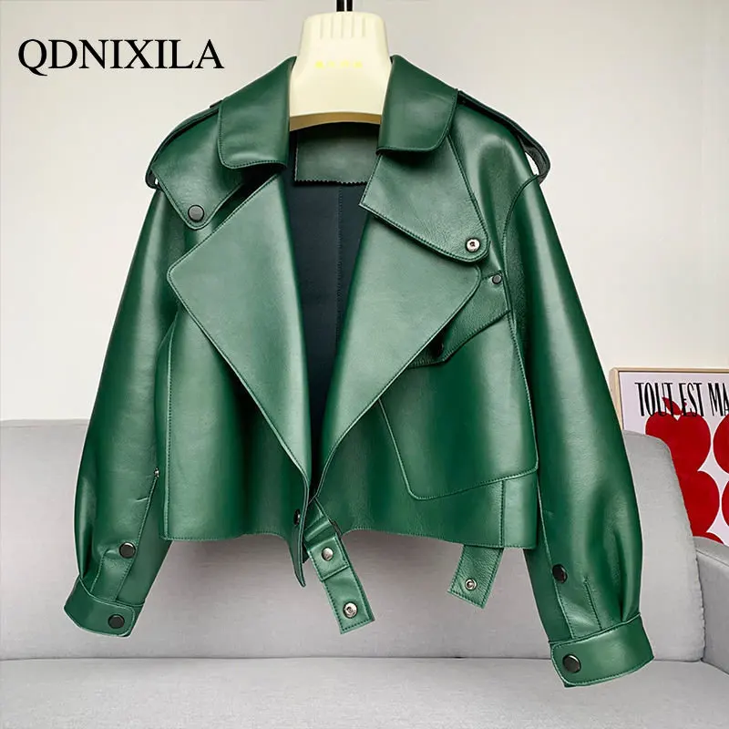 Jackets for Women 2023 Korean Fashion Women's Leather Jacket Loose Short Motorcycle Sheepskin Leather Jacket Women