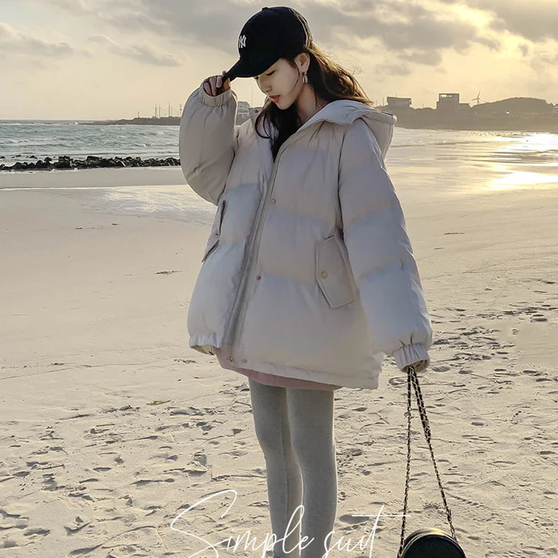 Oversize Winter Puffer Cotton Jackets For Women Korean Loose Long Sleeve Thicken Hooded Parkas Fashion Warm Jackets Coat Female