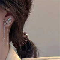 korean zircon butterfly box chain tassel drop earrings for women trendy shiny dangle earrings fashion jewelry girls party gifts