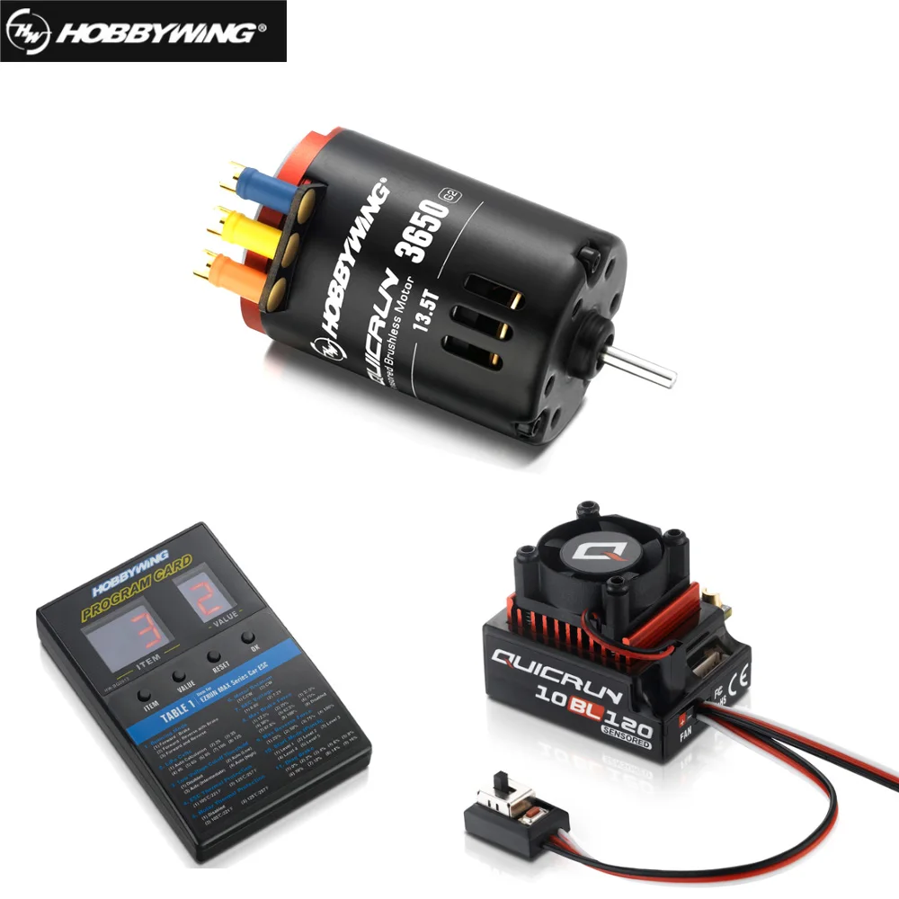 

HobbyWing QuicRun 3650 Sensored Brushless G2 with QuicRun 10BL120 120A Sensored+LED Program Box General combo for RC 1/10 Car