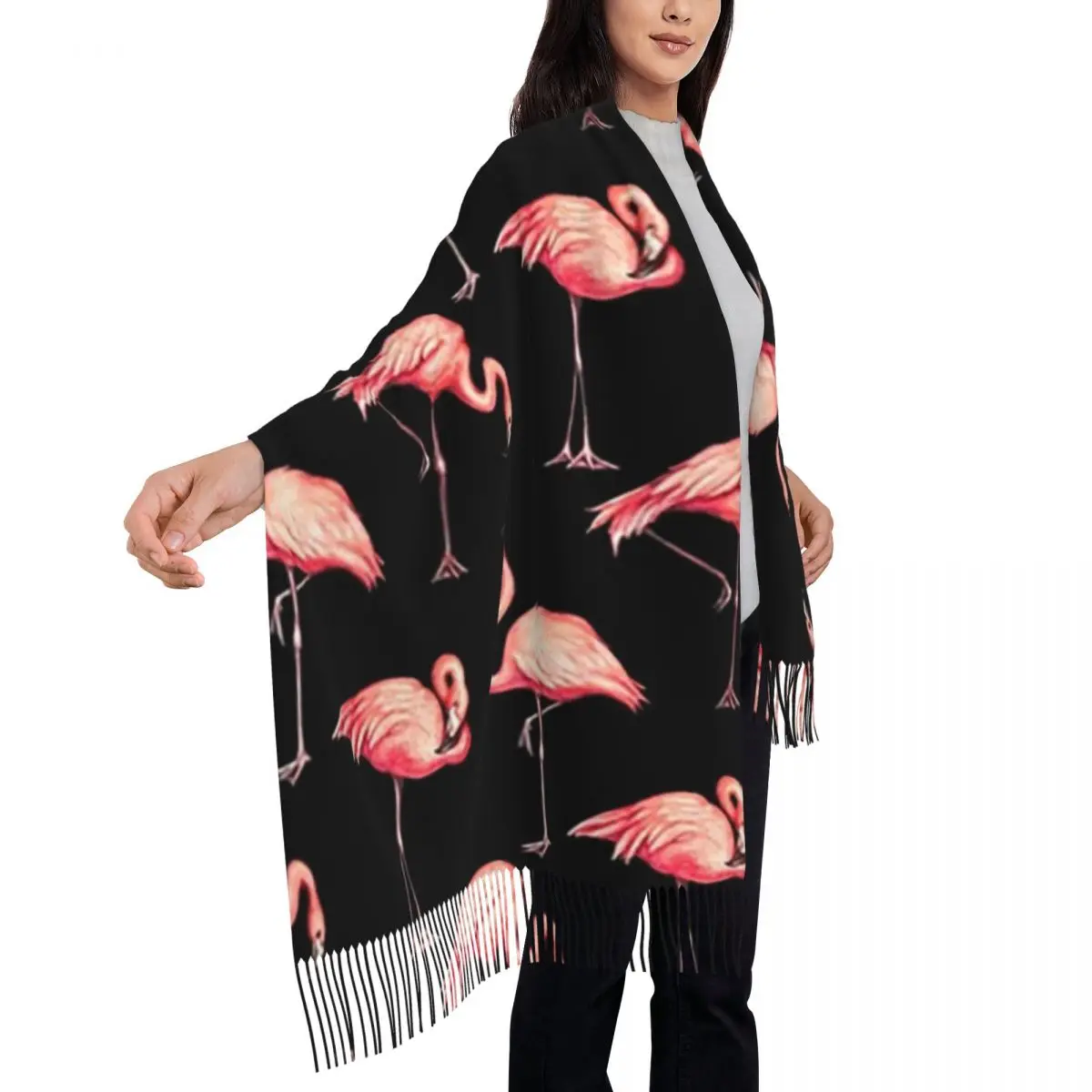Шарф с узором фламинго шарфы кисточками для женщин мягкие теплые шали и накидки