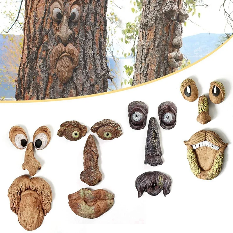 

Old Man Tree Face,Old Man Tree Hugger,Bark Ghost Face Facial Features Art Bark Ghost Face Facial Features Decor 4Pack