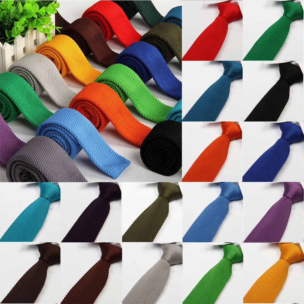 

Fashion Men's Colourful Tie Knit Knitted Ties Necktie Solid Color Narrow Slim Skinny Woven Plain Cravate Narrow Neckties