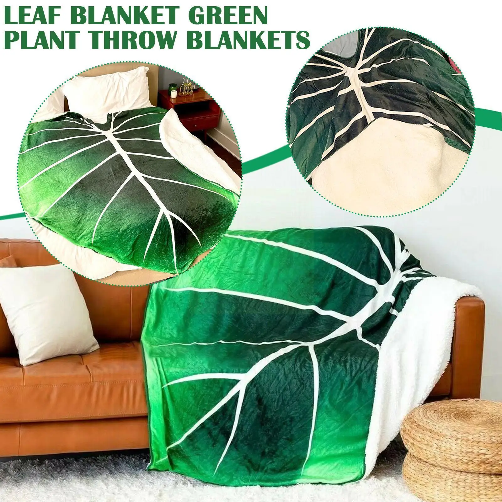 

Leaf Blanket Green Plant Throw Blankets Soft Plush Flannel Throw Decorative Leaves Design For Plant Lovers Bed Couch And So I0h0