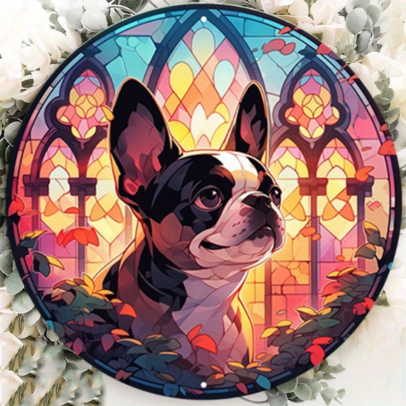 Декоративный Алюминиевый металлический знак для собак Бостон-терьер в витражном