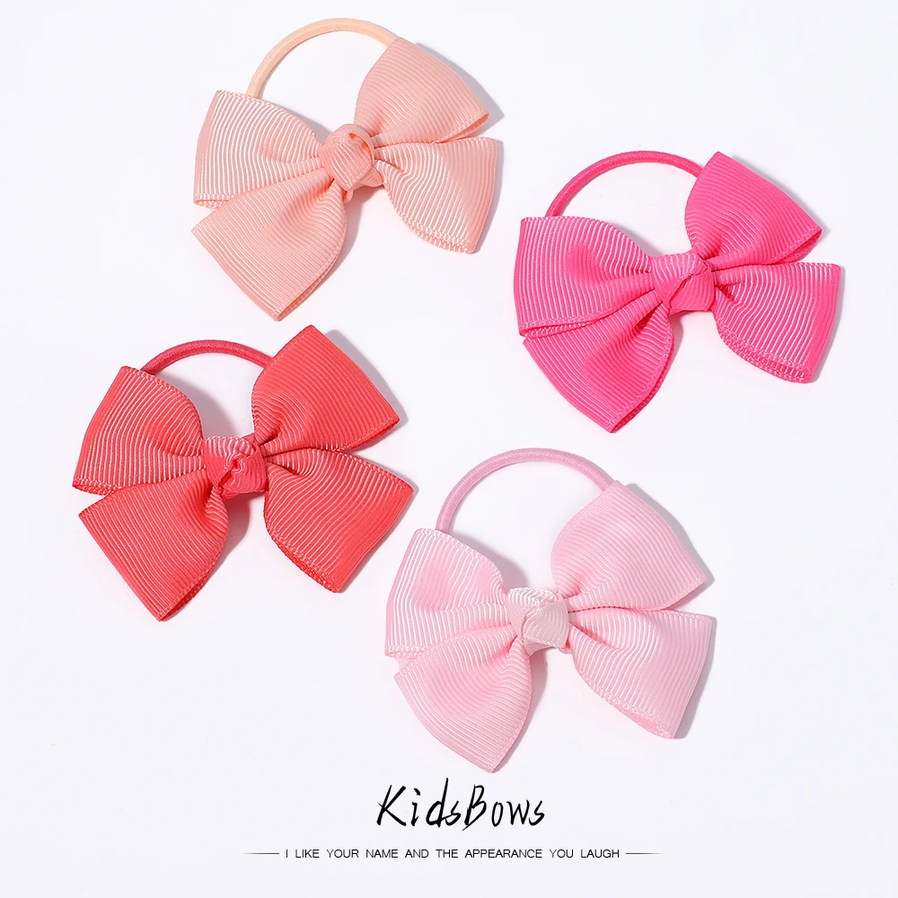 

2Pcs/lot Candy Color Small Ribbon Bows with Elastic Hair Bands for Kids Girls Ponytail Bowknot Hair Ropes Ties Hair Accessories