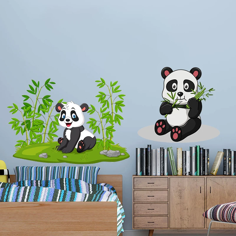 Мультяшные панды бамбуковые наклейки на стену для детской комнаты потолочная