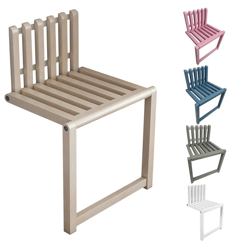 

Wall Mounted Folding Chair Solid Wood Bathroom Stool Home Entrance Shoe Changing Stool Thin Concealed Footstool