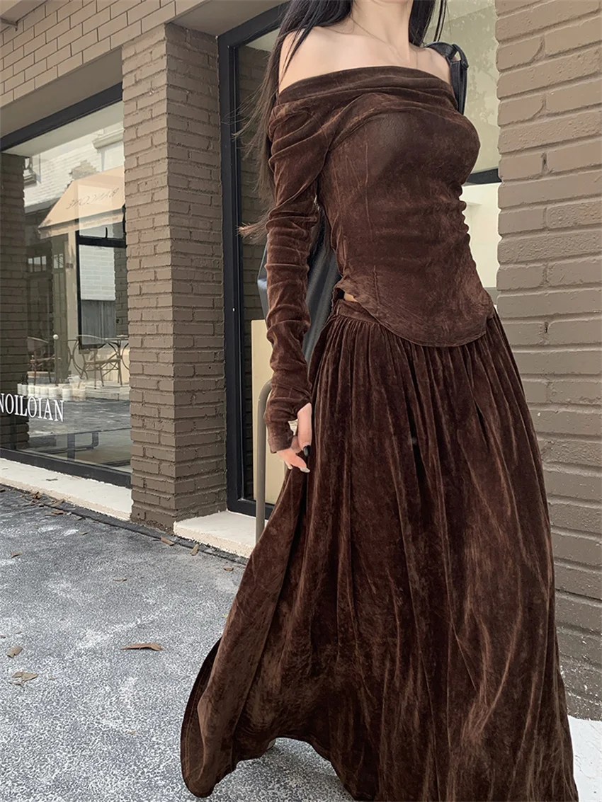 Женский облегающий бархатный костюм PLAMTEE элегантные винтажные Осенние футболки