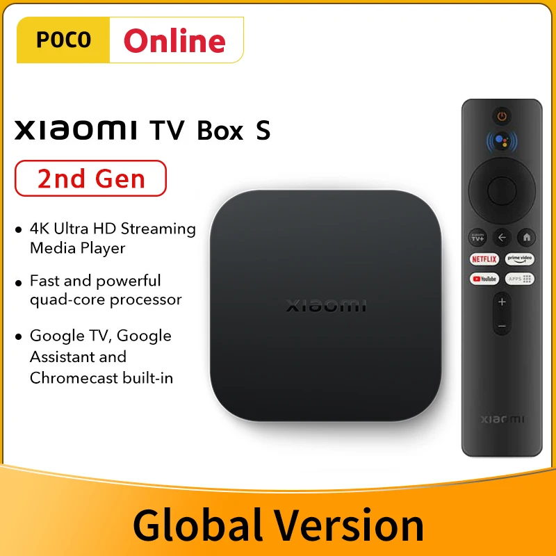 New Global Version Xiaomi Mi TV Box S 2nd Gen 2GB 8GB Quad Core Dolby Atmos Google Assistant 4K Ultra HD Streaming Media Player