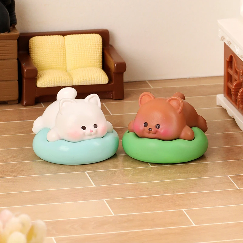 Миниатюрная фигурка из смолы в виде спящего кота собаки свиньи кролика украшение