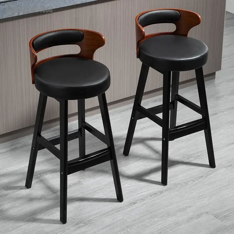 Solid wood bar chair Nordic high stool home back front desk cashier simple | Bar Chairs