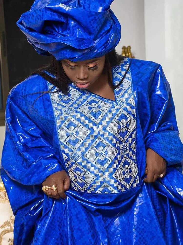 Новые африканские женские богатые платья Bazin с шарфом вышитыми камнями