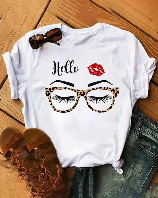 

Y2K Lip Figure Print Short Sleevecasual T-Shirt Fashion Commuter Loose Foundation Versatile Top 2023 New Women's T-Shirt Ottd