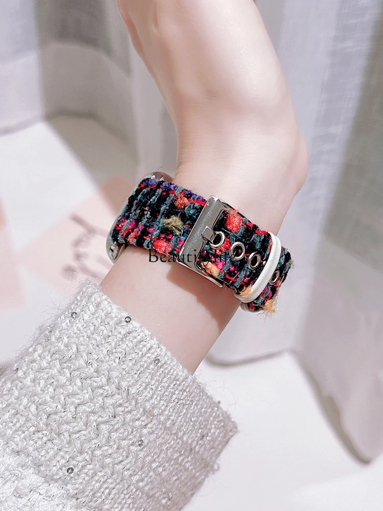 Часы S9 толстая игла шерстяной ремешок Iwatch9 поколение Watch8 клетчатая деревянная