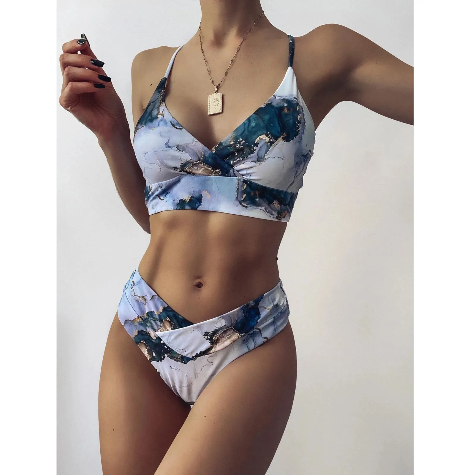 

Women Sexy Bikini Split Swimsuit Puhs Up High Waist Sling Printed Swimwear Ladies Summer Two Pieces Beach Wear Bathing Suits