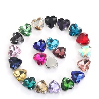 factory direct sales heart shape 22 color crystal glass stone sew on rhinestones with silver claw diy jewelry making nail