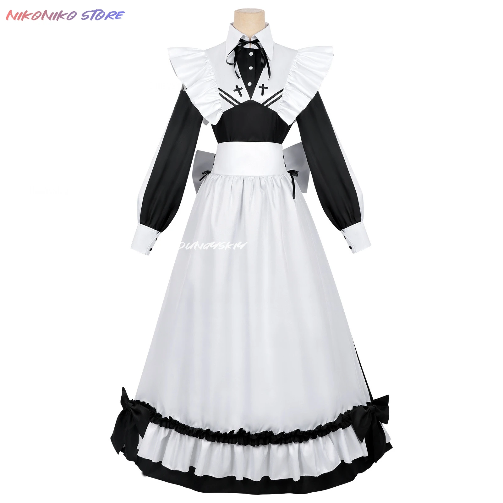 Фото NikoNiKo Store In The Death Game, I Live By Eating Косплей Костюм Ghost Maid Outfit Черно-белое платье горничной Полный комплект для комиксов №3
