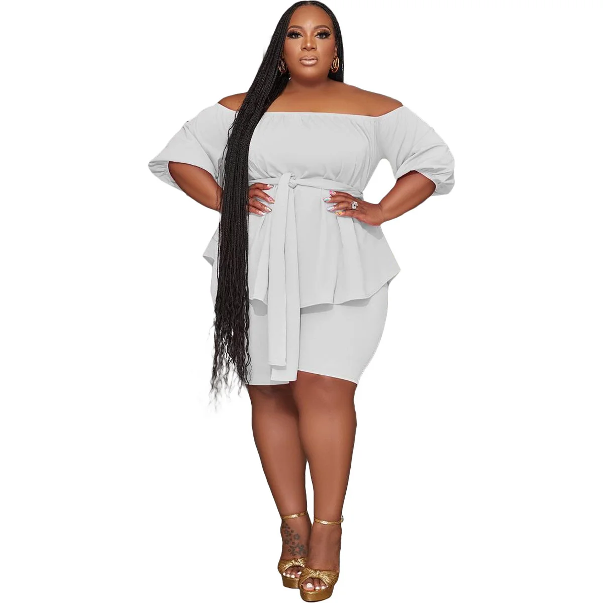Plus Size Summer Two Pieces Set for Sport Slash Neck Casual Suit Short Sleeves t Shirt with Sash Stretchy 3xl 4xl 5xl 6xl