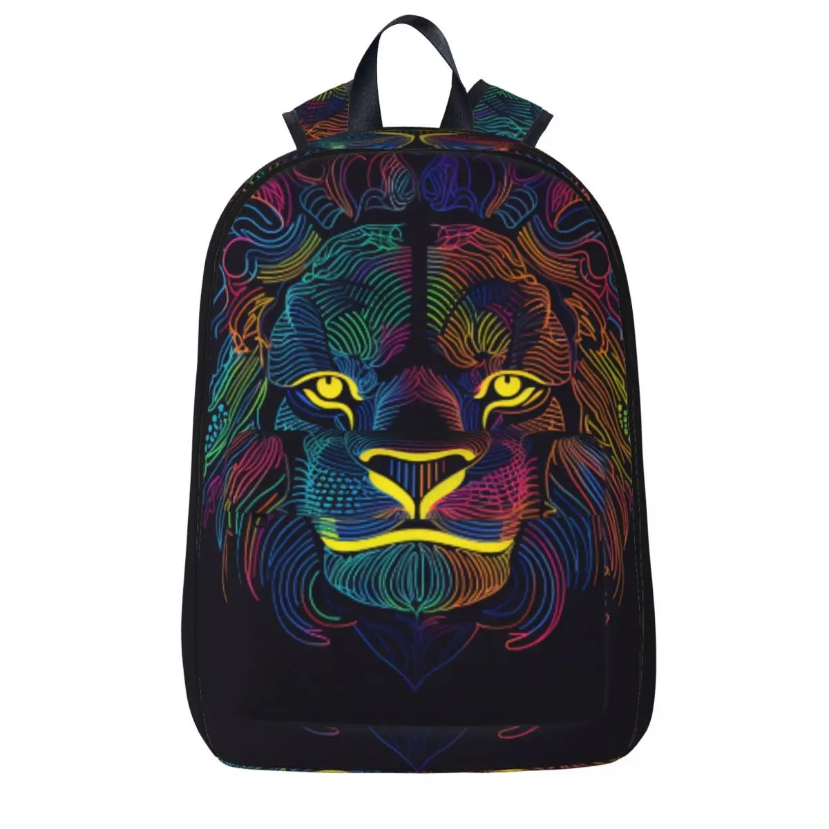 

Lion Backpack Neon Line Art Trekking Backpacks Unisex Designer Big School Bags Kawaii Rucksack