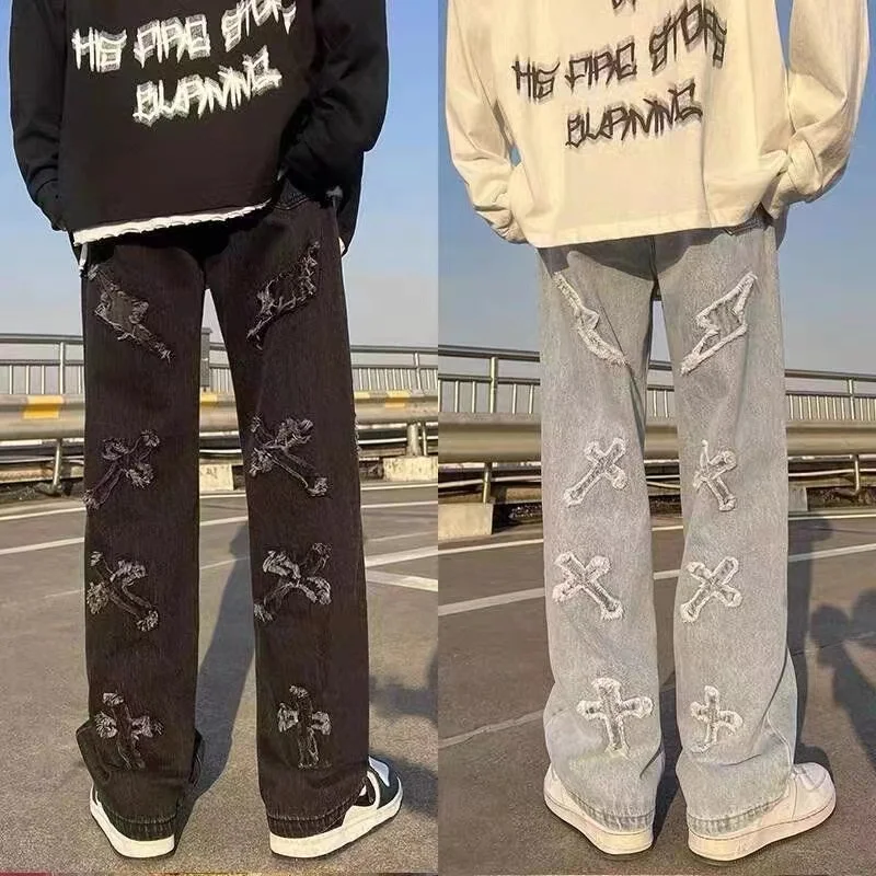 

Jeans Neutral Hip Hop 2022 Wide Leg Denim Trousers Loose Straight Y2k Asthetic Pants For Boy Casual Jeans Fashion