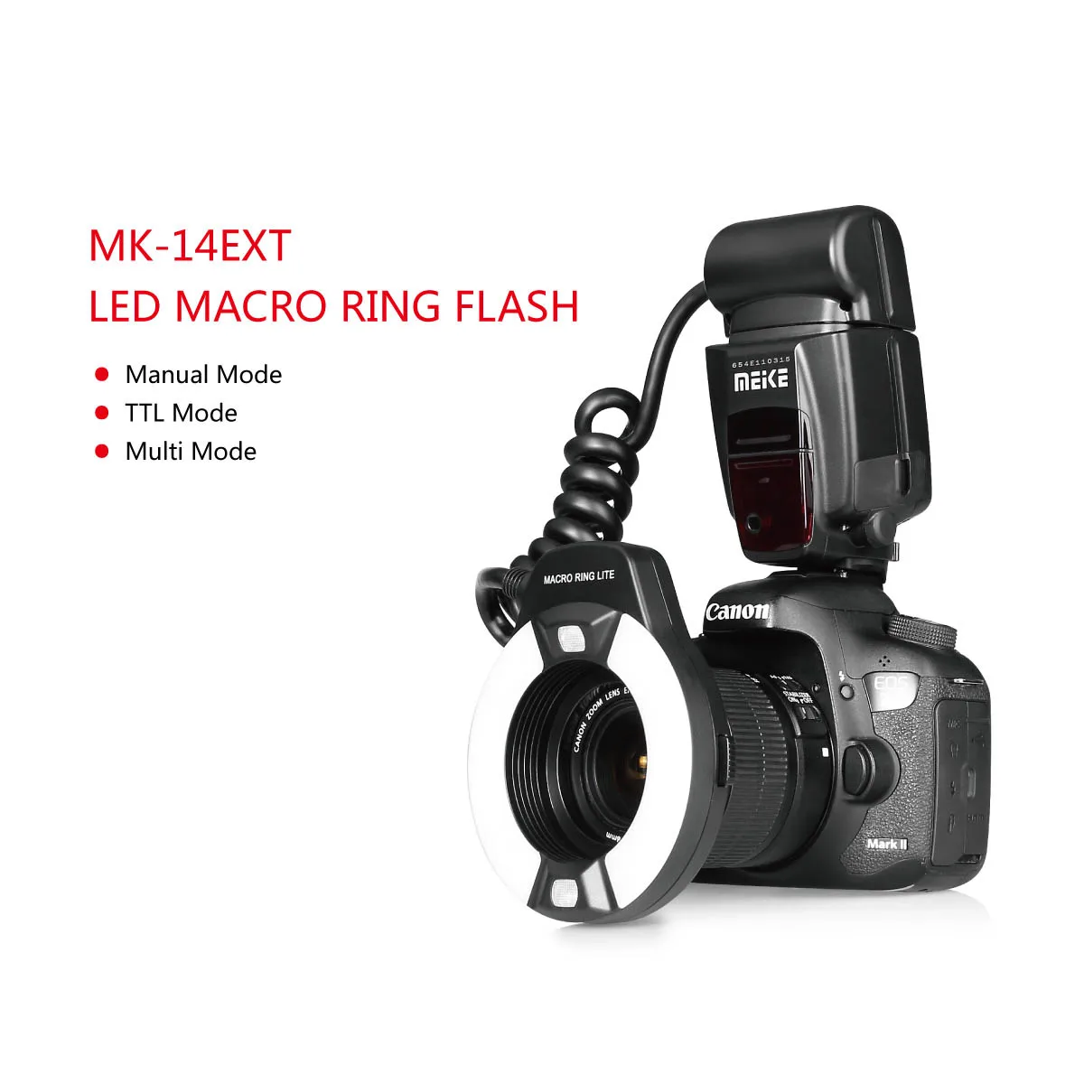 Фото Кольцевая вспышка MEIKE MK-14EXT E-TTL Macro LED Ring Speedlite для Nikon D80 D300S D600 D700 D800 и Canon 550D/ 760D/ 750D/ 1100D №3