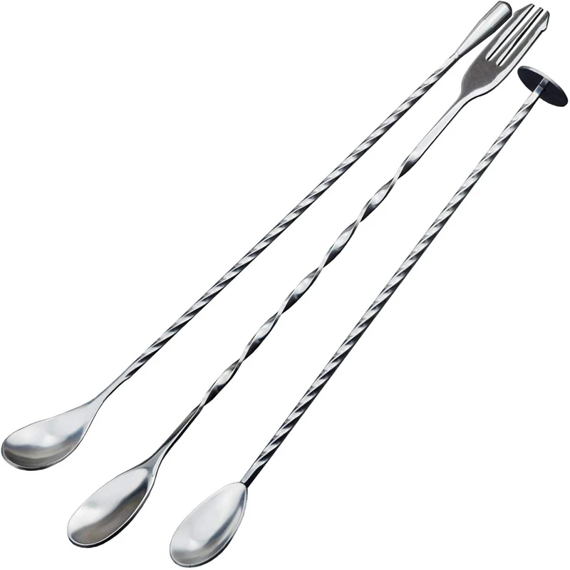 

3 Pcs Extra Long Stainless Steel Mixing Spoons Spiral Pattern Bar Cocktail Shaker Spoon Barware Stirring Spoon For Tea Coffee Ic