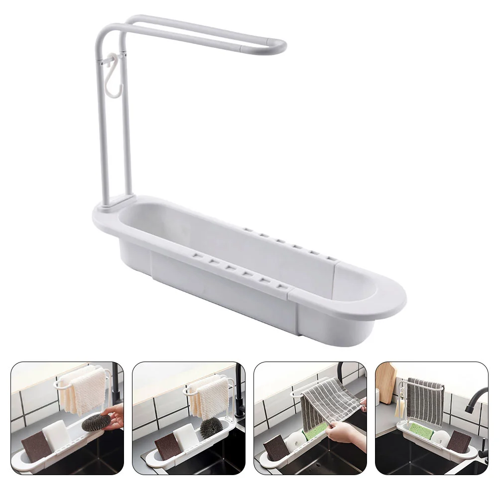 

Sink Telescopic Rack Holdersponge Tray Hanger Adjustable Basket Drain Storage Towel Drying Organizer Soap Drainer