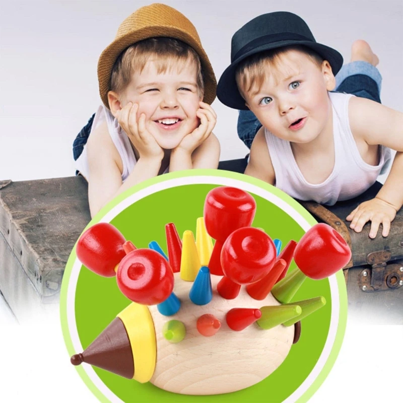 

Wood Hedgehogs Toy Shape Color Recognition Block Matching Puzzle Educational Preschool Learning Game Gift for Kids