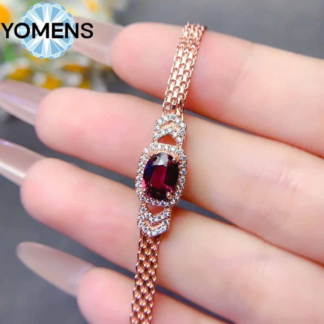 Женский браслет из серебра 925 пробы с натуральным гранатом