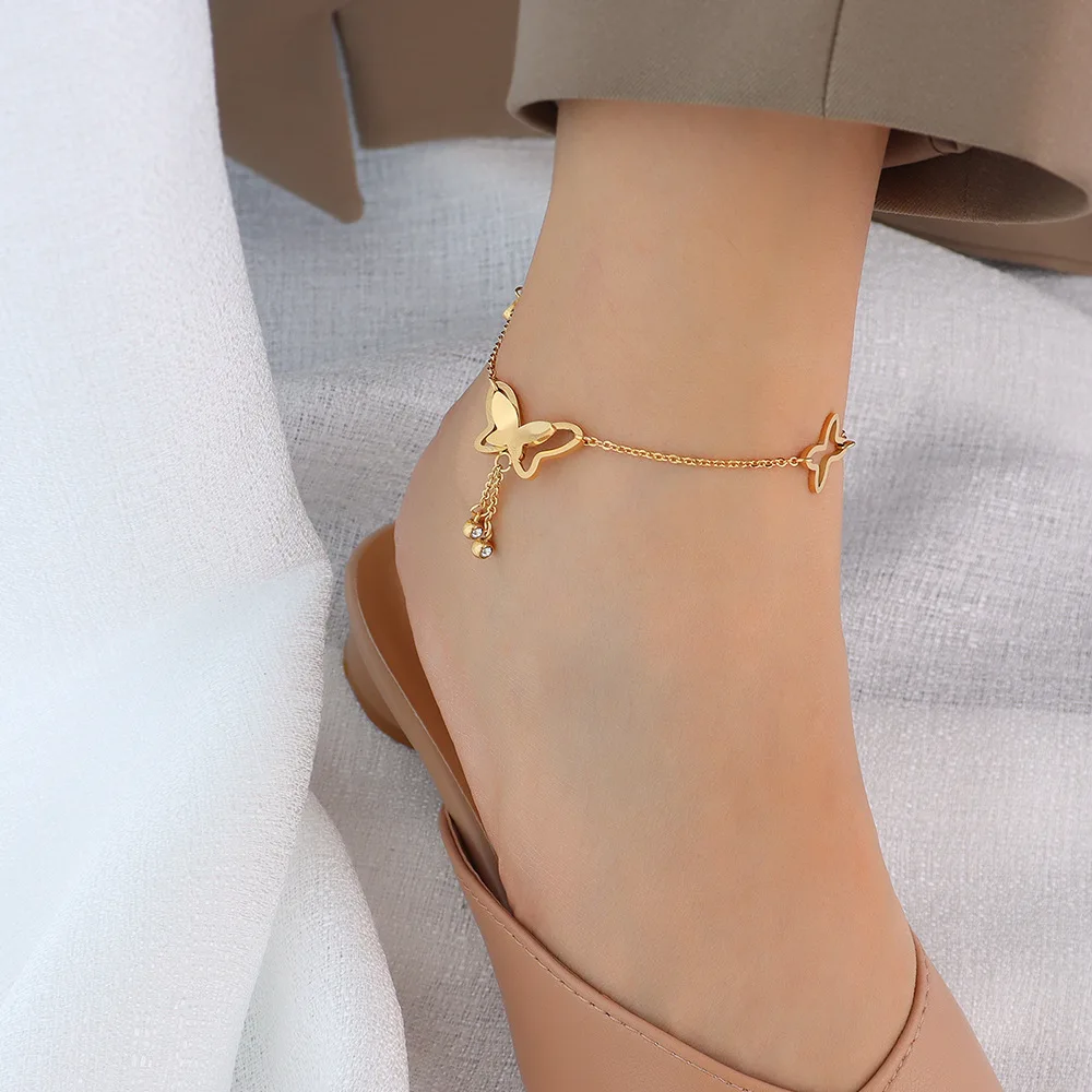 

Sexy 2023 18k Gold Creative Personality Butterfly Anklet Titanium Steel Plated Light Luxury Female Friends of the Foot Jewelry