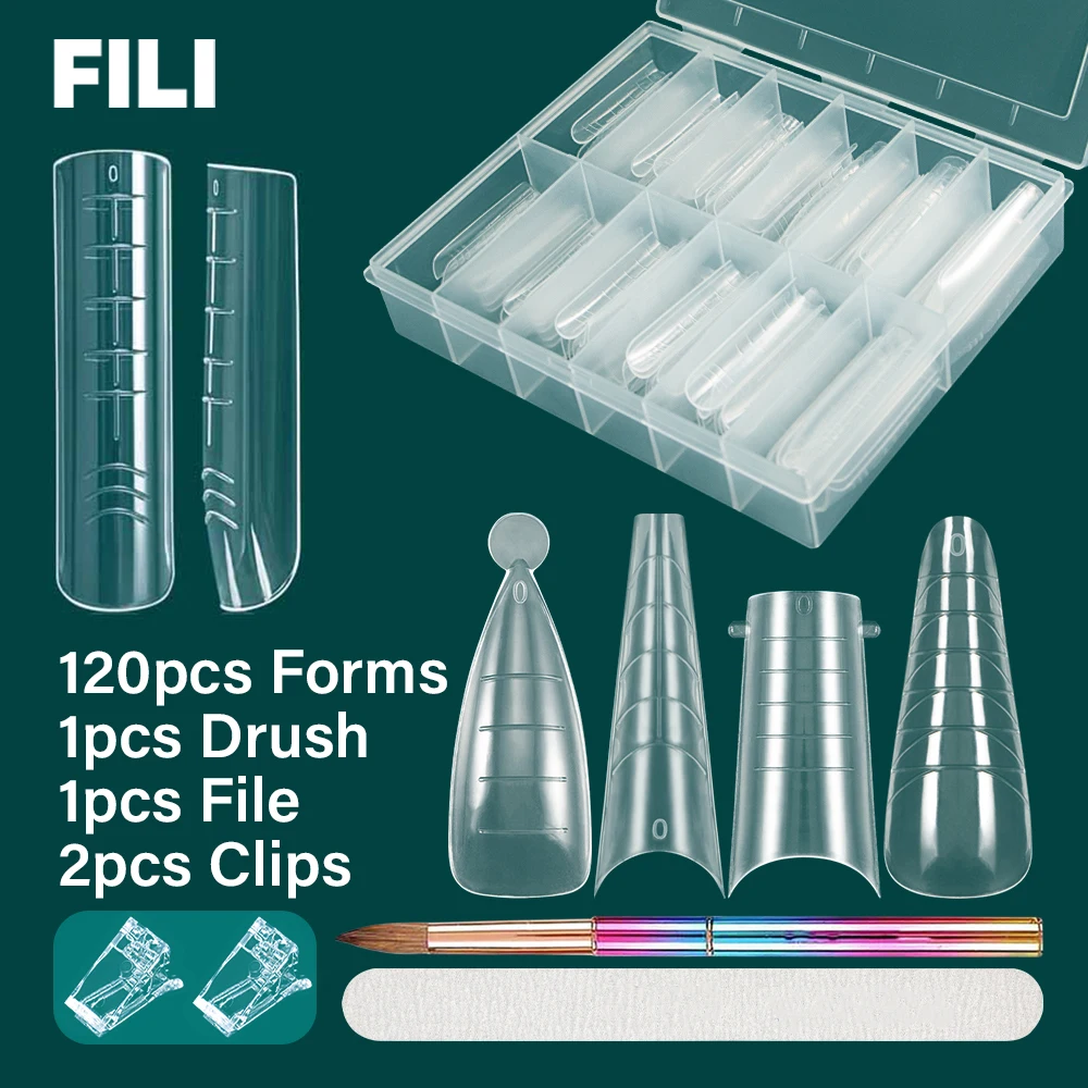 

Акриловые Типсы для ногтей FILI, двойная форма для быстрого наращивания ногтей, форма для полигеля для ногтей, Типсы с полным покрытием, формы для наращивания ногтей, верхняя форма для наращивания ногтей